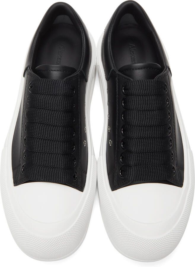 Alexander McQueen Black  White Leather Deck Plimsoll Sneakers