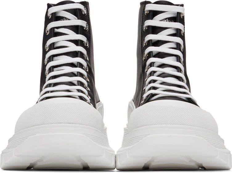 Alexander McQueen Black  White Leather Tread Slick Boots - Picture 3