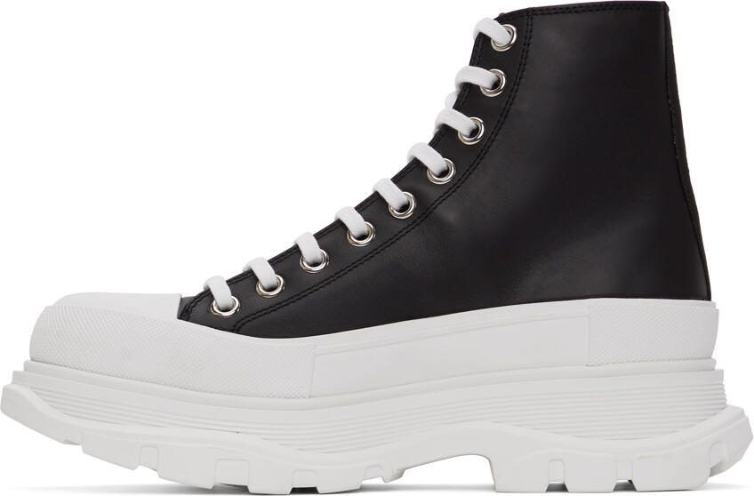 Alexander McQueen Black  White Leather Tread Slick Boots - Picture 2