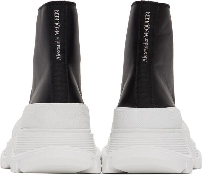 Alexander McQueen Black  White Leather Tread Slick Boots - Picture 4