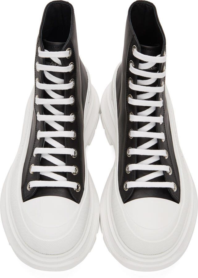 Alexander McQueen Black  White Leather Tread Slick Boots