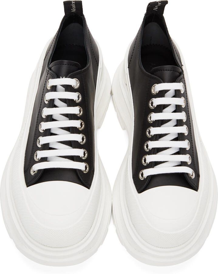 Alexander McQueen Black  White Leather Tread Slick Sneakers