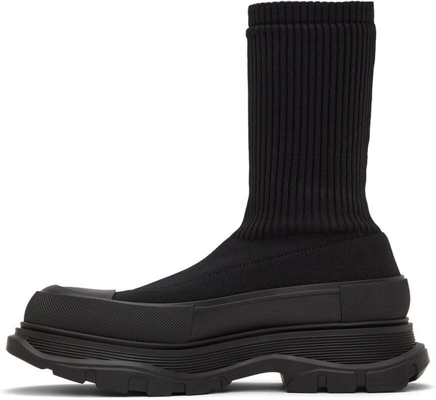 Alexander McQueen Black Knit Graffiti Tread Slick Sneakers