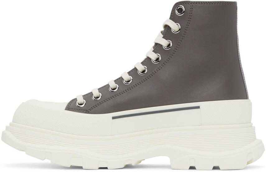 Alexander McQueen Grey Leather Tread Slick High Sneakers - Picture 4