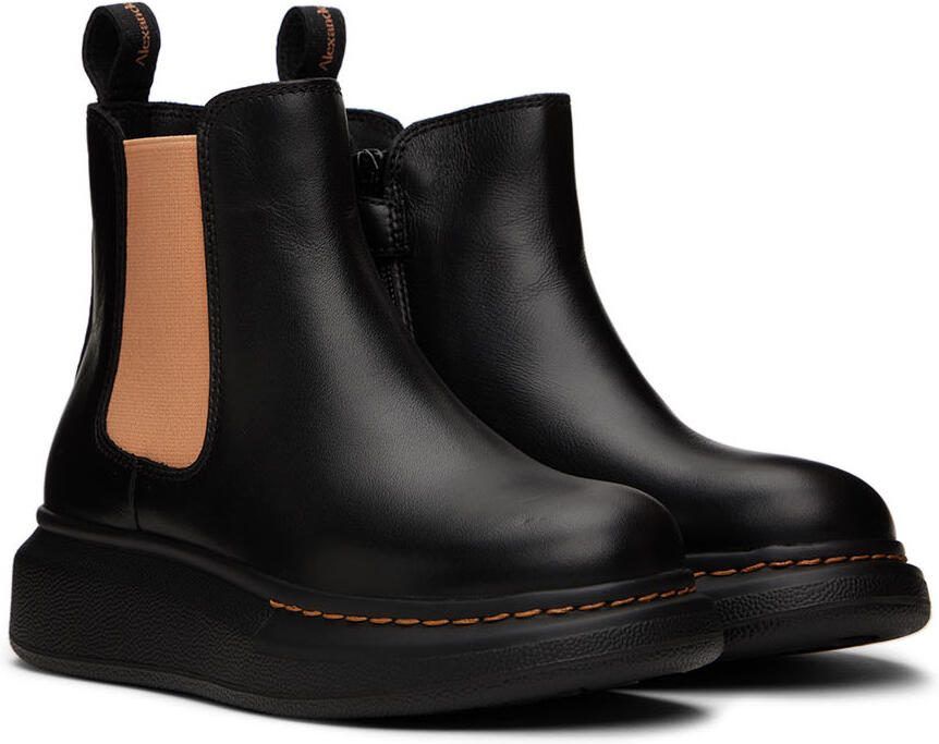 Alexander McQueen Kids Black  Orange Oversized Chelsea Boots - Picture 2