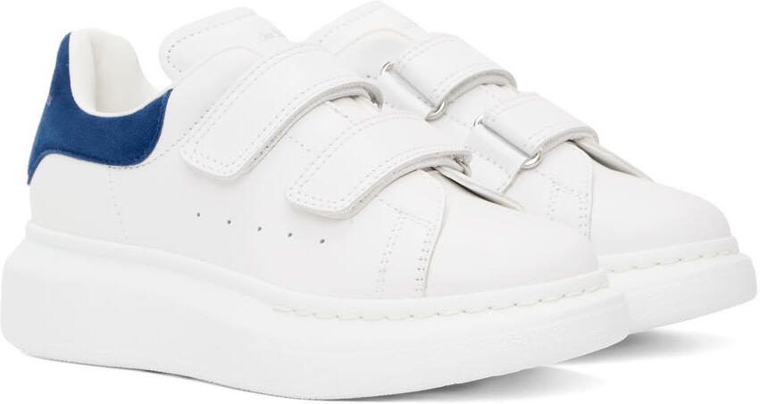 Alexander McQueen Kids White  Blue Oversized Velcro Sneakers - Picture 2