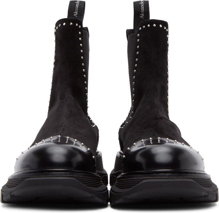 Alexander McQueen SSENSE Exclusive Black  Silver Suede Chelsea Boots - Picture 2