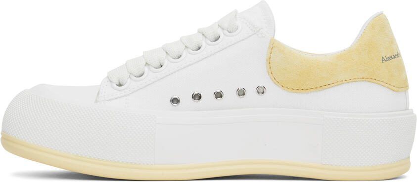 Alexander McQueen White  Yellow Plimsoll Sneakers - Picture 4