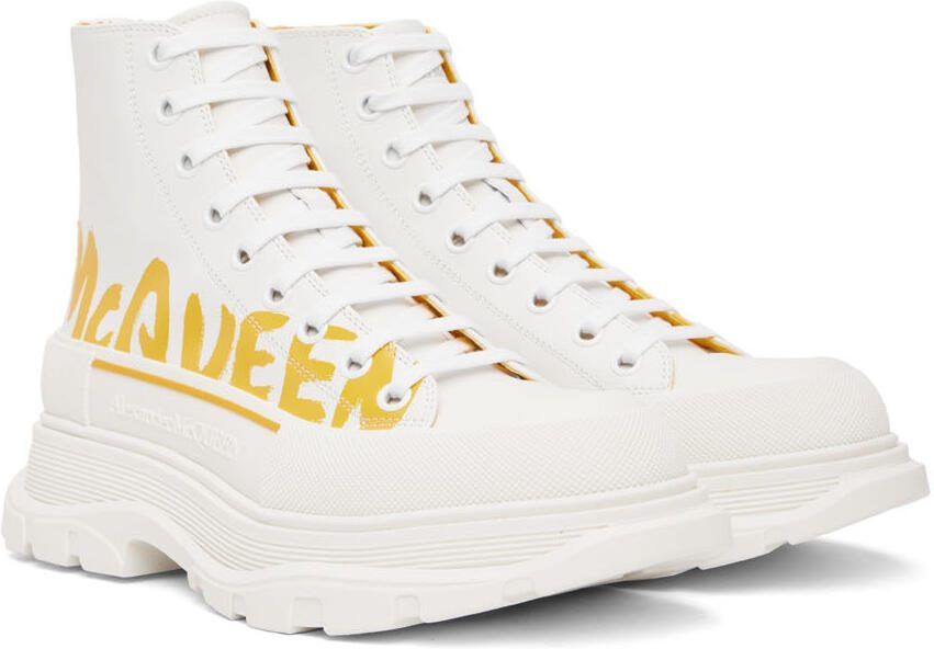 Alexander McQueen White Grafitti Tread Slick High-Top Sneakers - Picture 2