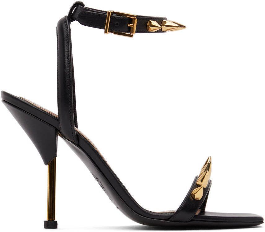Alexander McQueen Black  Gold Studded Heeled Sandals