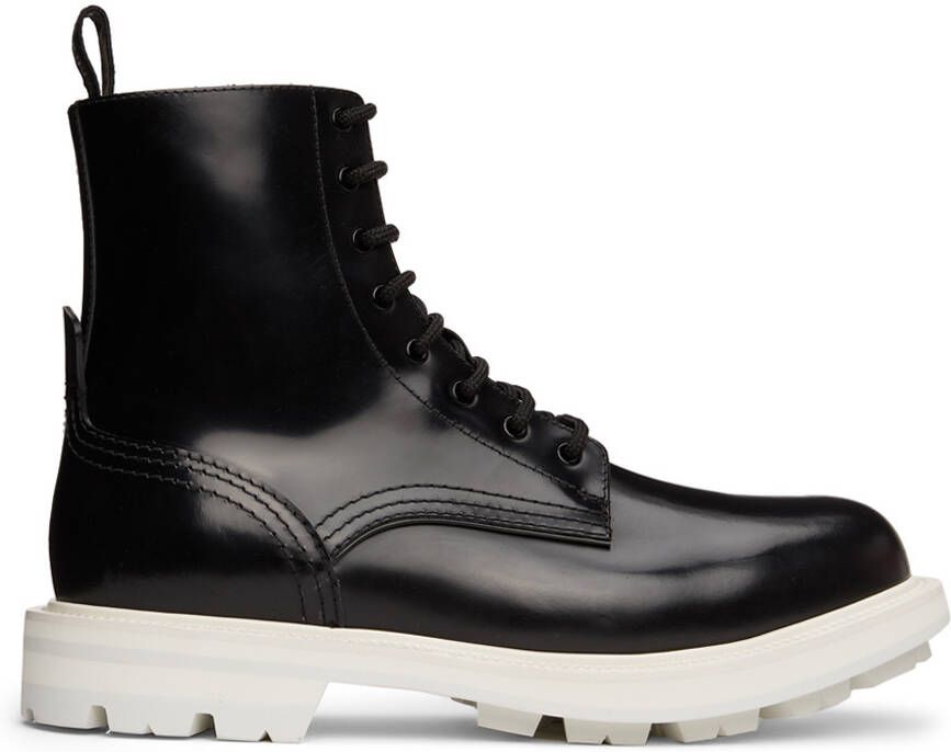 Alexander McQueen Black  Off-White Shiny Liquid Spazzol Boots