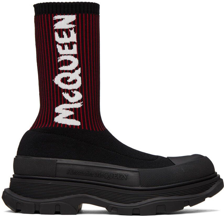 Alexander McQueen Black  Red Graffiti Tread Slick High-Top Sneakers - Picture 5
