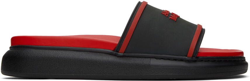 Alexander McQueen Black  Red Logo Pool Slides - Picture 4