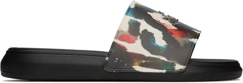Alexander McQueen Black  White Graffiti Slides - Picture 5