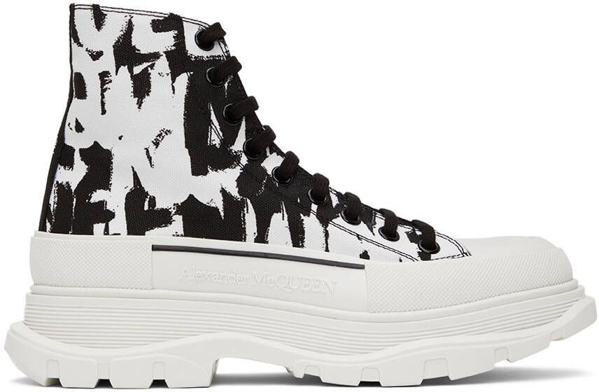 Alexander McQueen Black  White Graffiti Tread Slick Sneakers - Picture 5