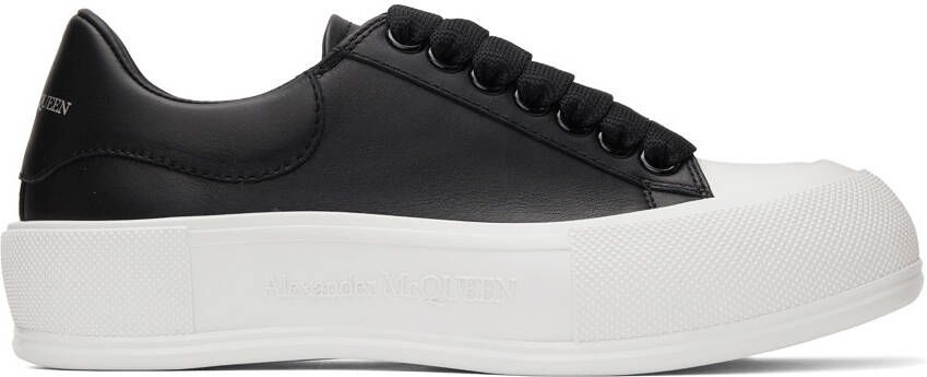 Alexander McQueen Black  White Leather Deck Plimsoll Sneakers - Picture 5