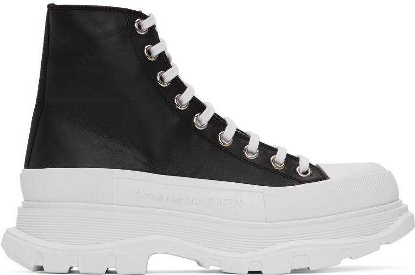 Alexander McQueen Black  White Leather Tread Slick Boots - Picture 5