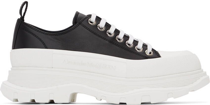 Alexander McQueen Black  White Leather Tread Slick Sneakers - Picture 5