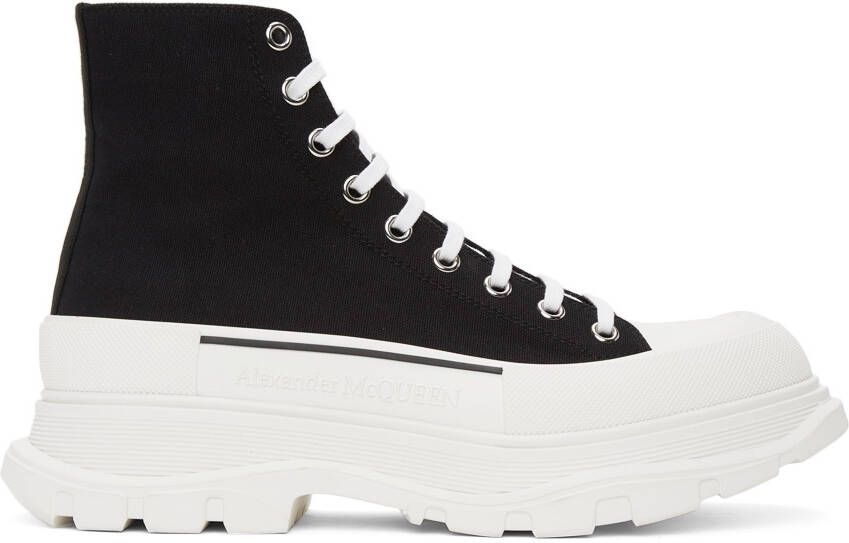 Alexander McQueen Black  White Tread Slick Hi Sneakers - Picture 5