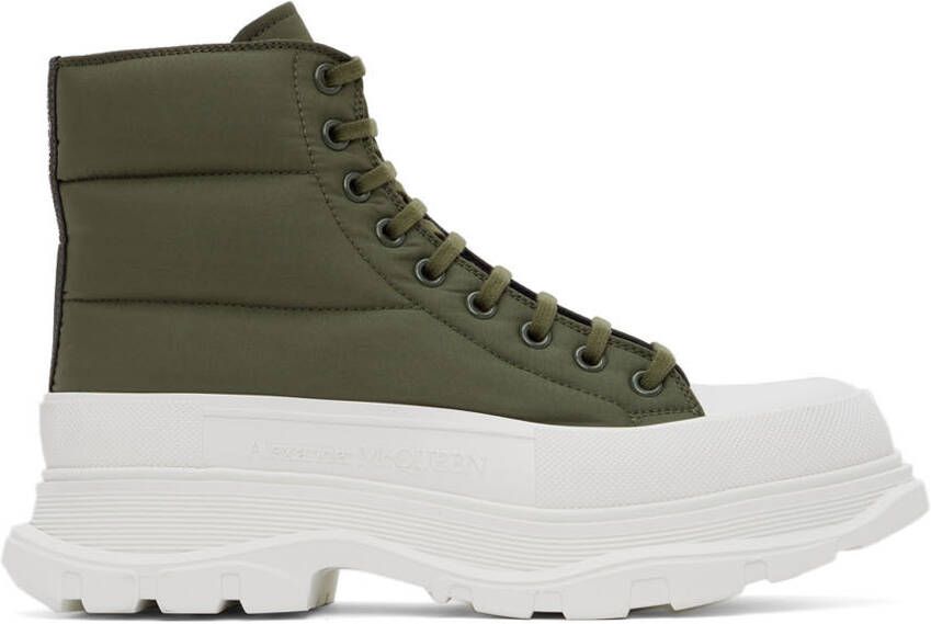 Alexander McQueen Khaki  White Tread Slick Boots - Picture 4