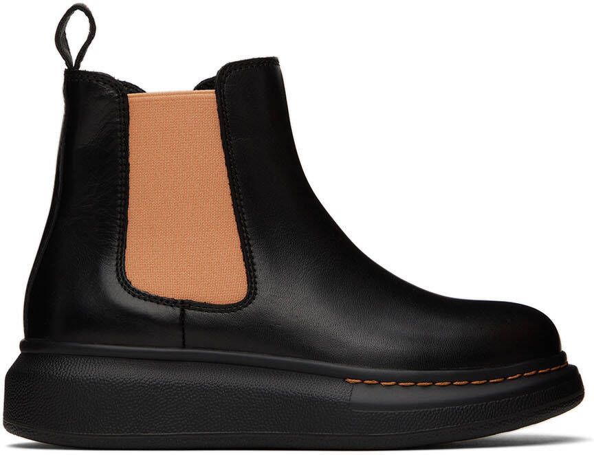 Alexander McQueen Kids Black  Orange Oversized Chelsea Boots - Picture 5