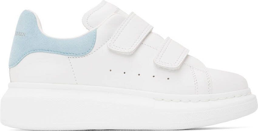 Alexander McQueen Kids White  Blue Oversized Velcro Sneakers - Picture 5