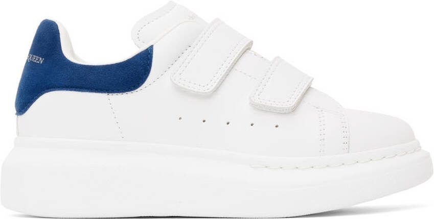 Alexander McQueen Kids White  Blue Oversized Velcro Sneakers - Picture 5