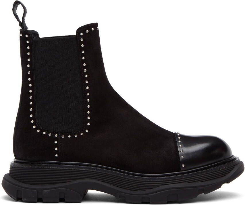 Alexander McQueen SSENSE Exclusive Black  Silver Suede Chelsea Boots - Picture 5