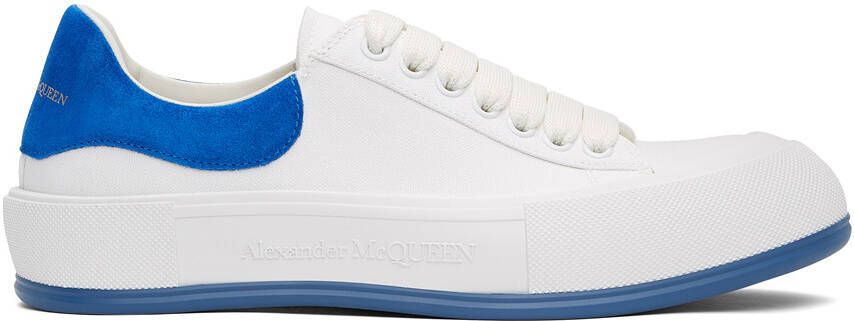Alexander McQueen White  Blue Deck Plimsoll Sneakers - Picture 5