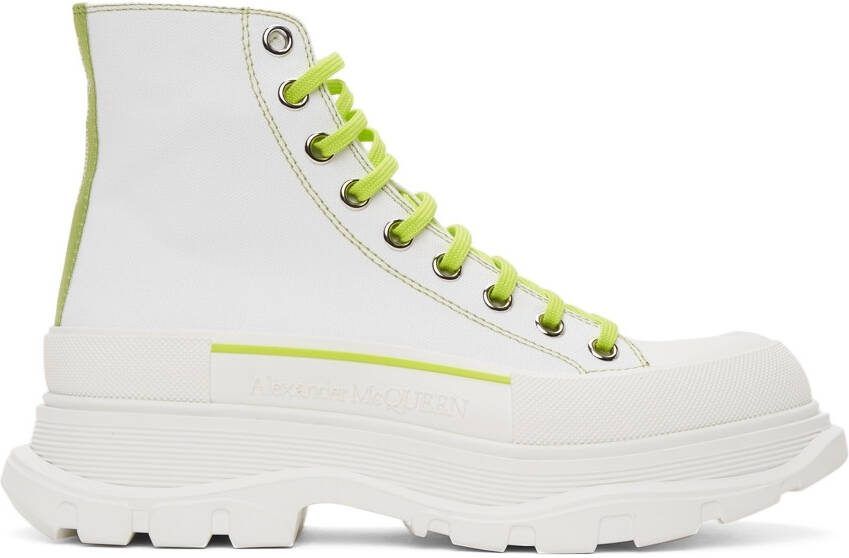Alexander McQueen White  Green Tread Slick High Sneakers - Picture 5