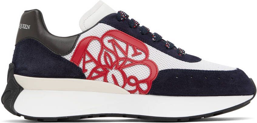Alexander McQueen White  Navy Sprint Runner Sneakers