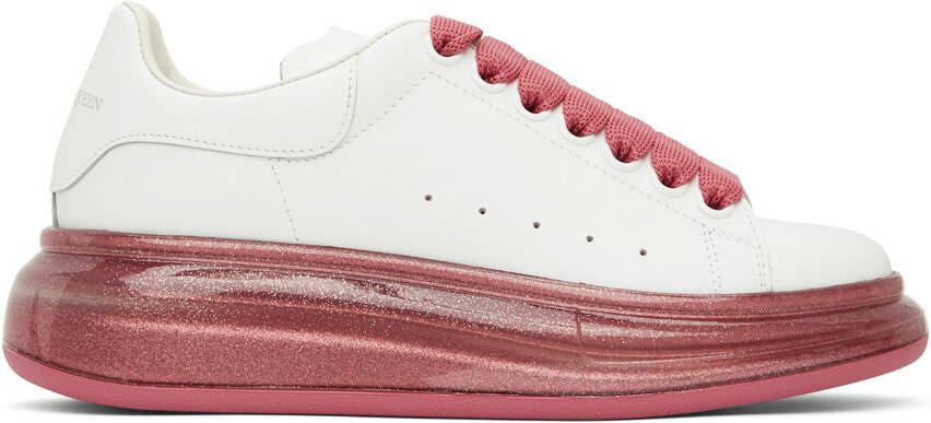 Alexander McQueen White  Pink Glitter Oversized Sneakers - Picture 5
