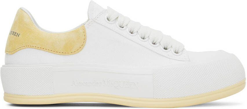 Alexander McQueen White  Yellow Plimsoll Sneakers - Picture 5
