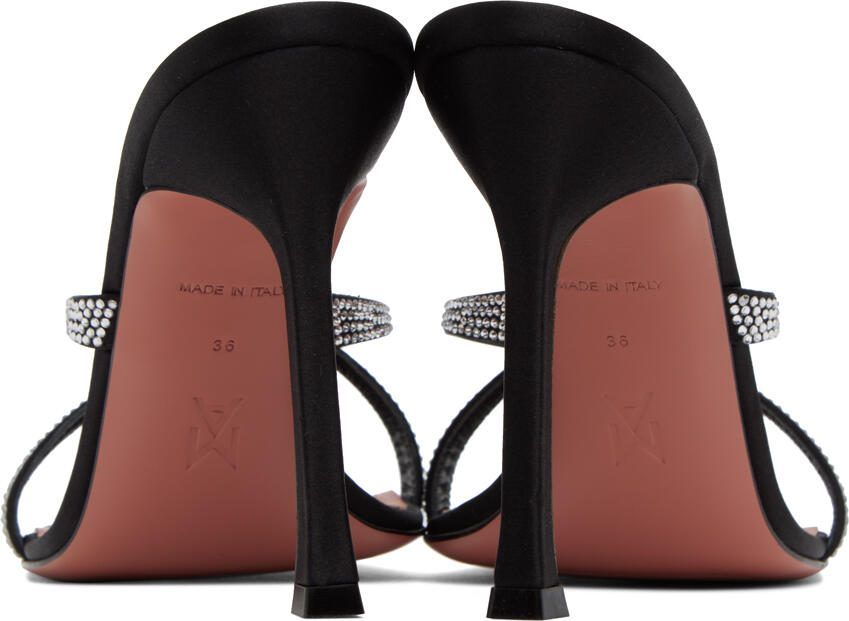 Amina Muaddi Black Adriana Crystal Slipper Heeled Sandals