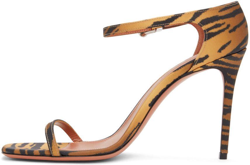 Amina Muaddi Black  Orange Tiger Print Thelma Sandal - Picture 4