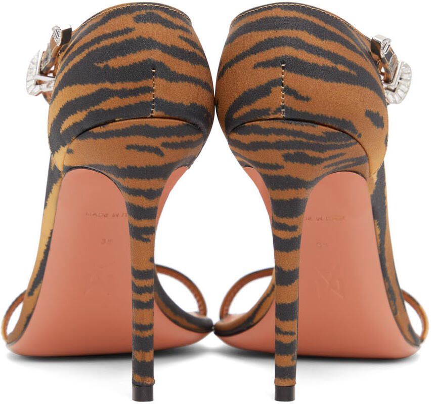 Amina Muaddi Black  Orange Tiger Print Thelma Sandal