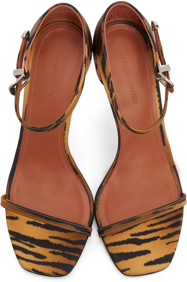 Amina Muaddi Black  Orange Tiger Print Thelma Sandal - Picture 3