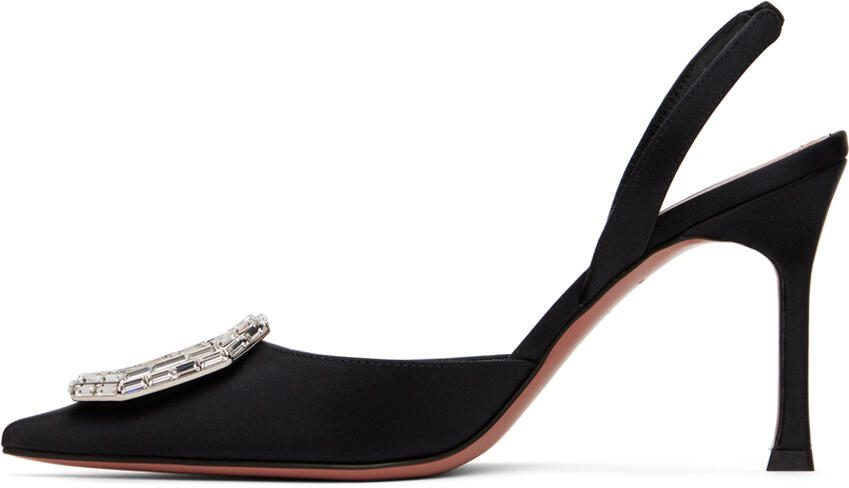 Amina Muaddi Black Camelia Sling Heels - Picture 3