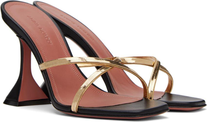 Amina Muaddi Black Henson Cross Slipper Heeled Sandals - Picture 2