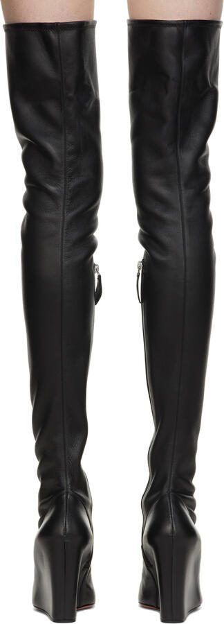 Amina Muaddi Black Nappa Leather Danielle Tall Boots - Picture 2