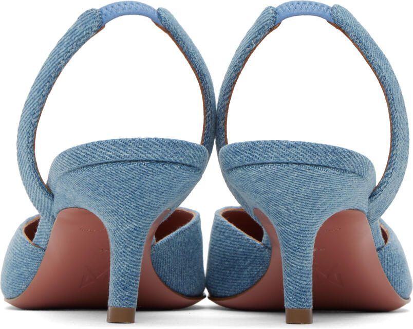 Amina Muaddi Blue Camelia Denim Heels