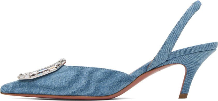 Amina Muaddi Blue Camelia Denim Heels - Picture 3
