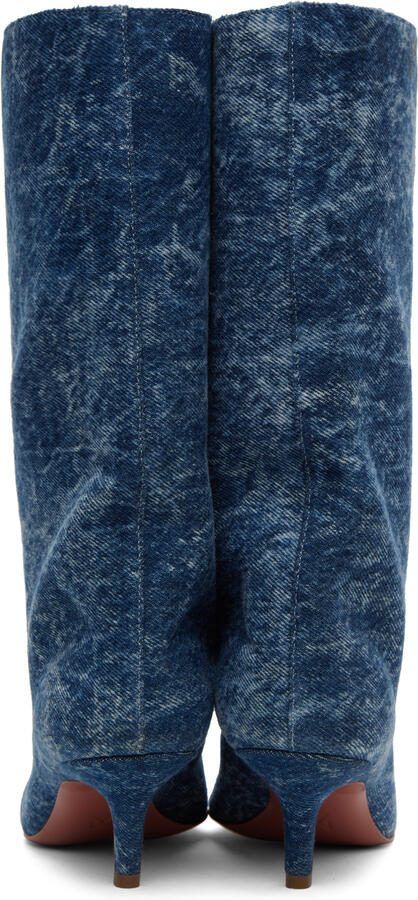 Amina Muaddi Blue Fiona 60 Denim Boots - Picture 5