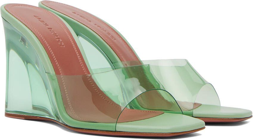 Amina Muaddi Green Lupita Glass Wedge Heeled Sandals - Picture 2