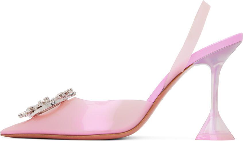 Amina Muaddi Pink Begum Glass Sling Heels - Picture 3