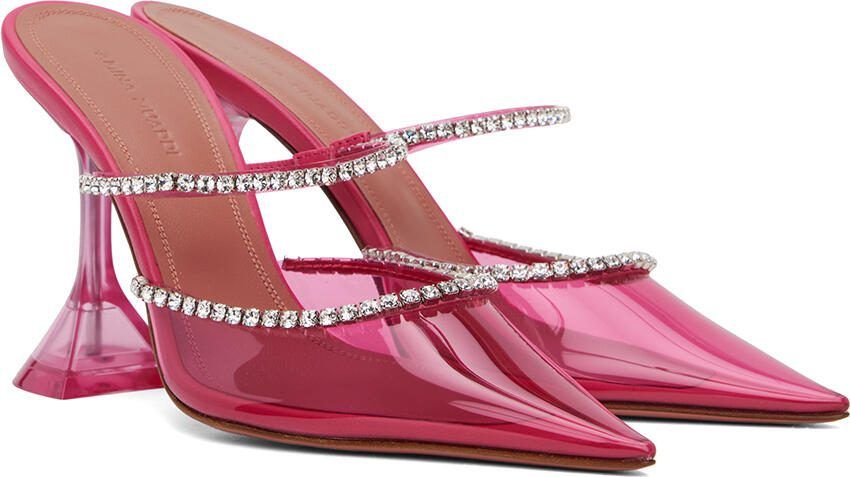 Amina Muaddi Pink Gilda Glass 95 Mules - Picture 2