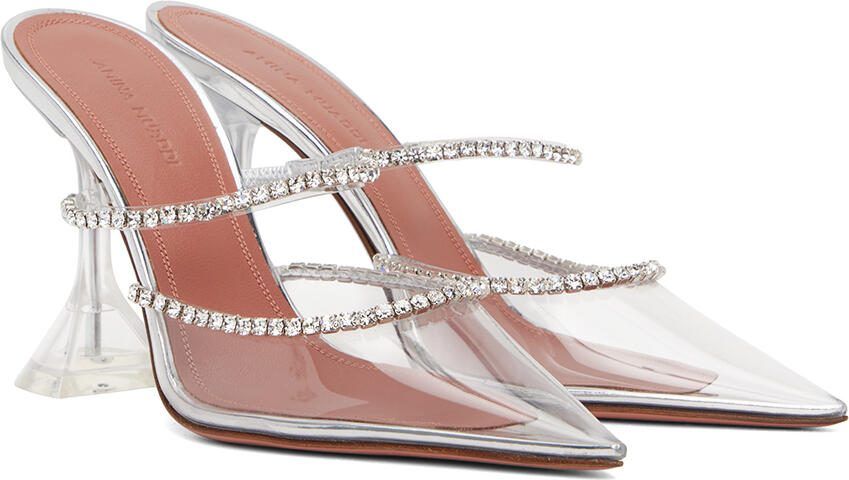 Amina Muaddi Silver Gilda Glass 95 Heels - Picture 2