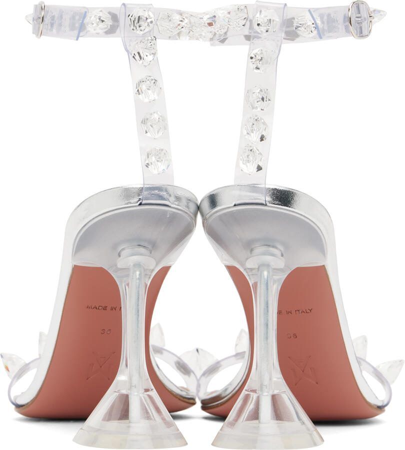 Amina Muaddi Silver Julia Heeled Sandals