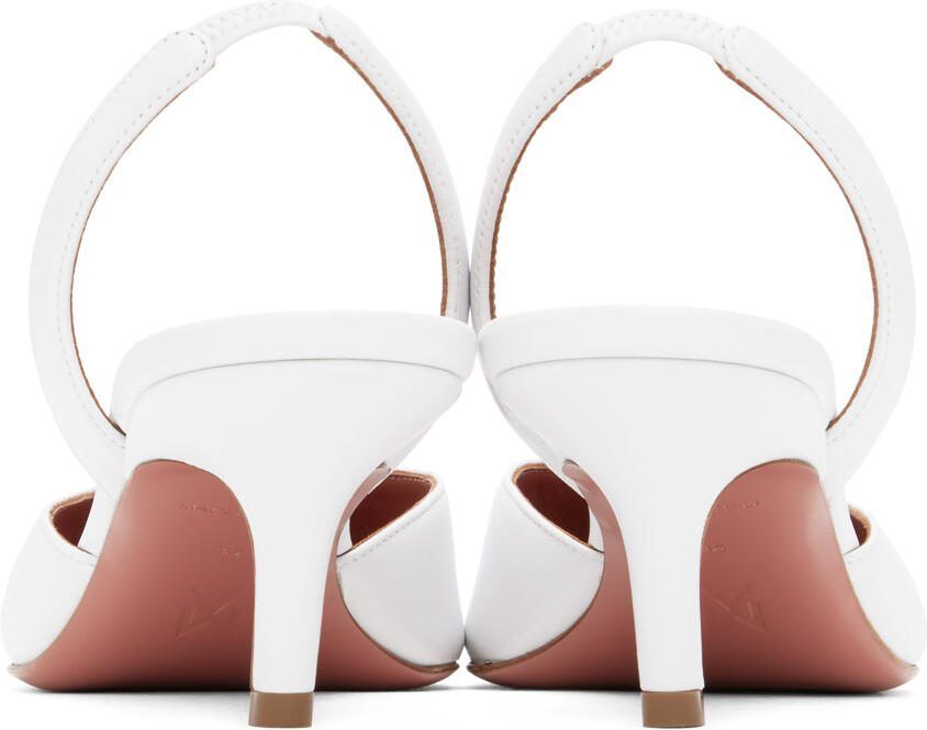Amina Muaddi White Camelia Sling Leather Heels