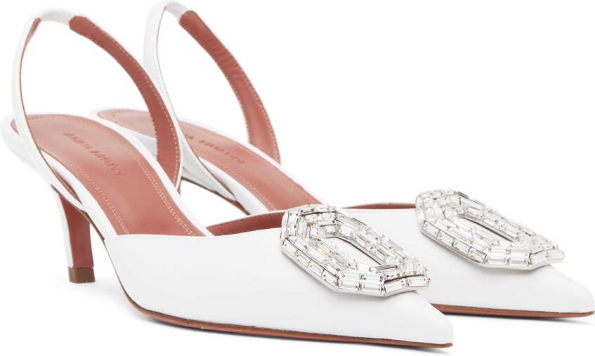 Amina Muaddi White Camelia Sling Leather Heels - Picture 2